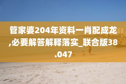 管家婆204年资料一肖配成龙,必要解答解释落实_联合版38.047