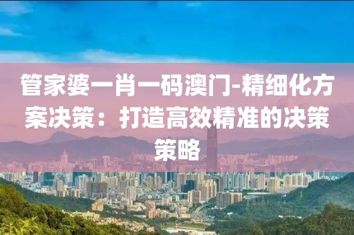 管家婆一肖一码澳门-精细化方案决策：打造高效精准的决策策略