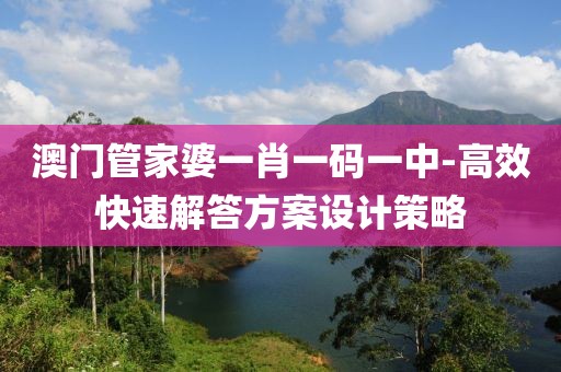 澳门管家婆一肖一码一中-高效快速解答方案设计策略