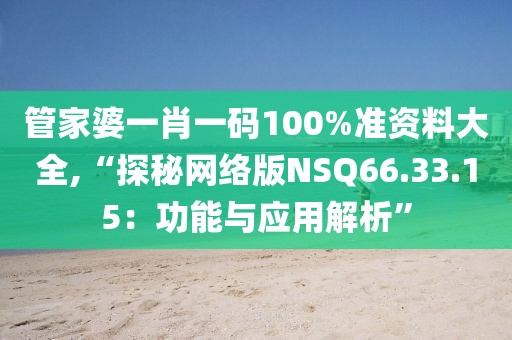 管家婆一肖一码100%准资料大全,“探秘网络版NSQ66.33.15：功能与应用解析”