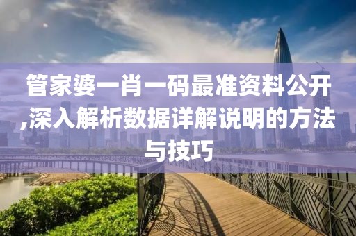 管家婆一肖一码最准资料公开,深入解析数据详解说明的方法与技巧