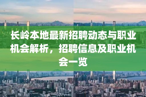 长岭本地最新招聘动态与职业机会解析，招聘信息及职业机会一览